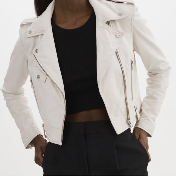 Lamarque Ciara Leather Moto Biker Jacket Bone Size Medium $625 - Picture 5 of 14
